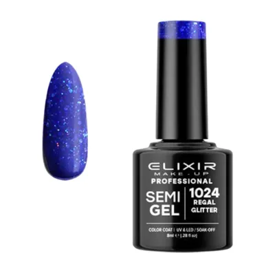 Elixir Professional Semi Gel Ημιμόνιμο Βερνίκι Νυχιών 1024 Regal Glitter Μπλε Ηλεκτρικ 8ml