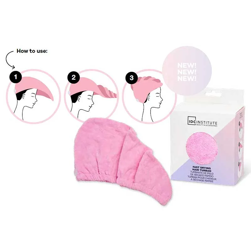 IDC Institute Fast Drying Hair Turban Pink Πετσέτα Για Γρήγορο Στέγνωμα Μαλλιών Ροζ  