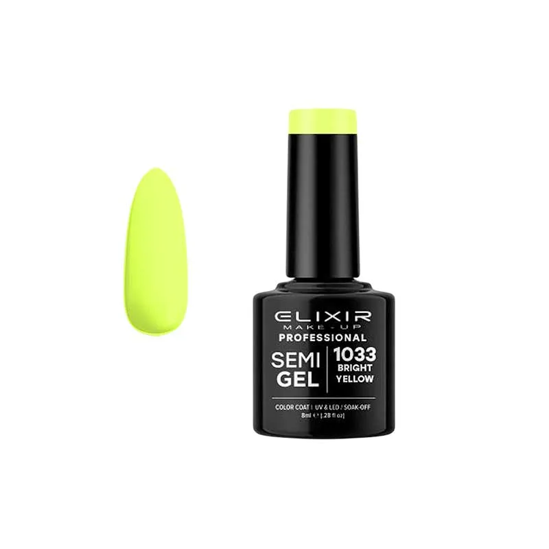 Elixir Professional Semi Gel Ημιμόνιμο Βερνίκι Νυχιών 1033 Bright Yellow Λαχανί προς Κίτρινο 8ml
