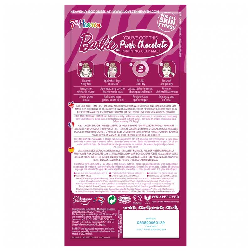 7th Heaven Youth Series Barbie Pink Chocolate - Μάσκα Προσώπου για Θρέψη με Άργιλο 10ml