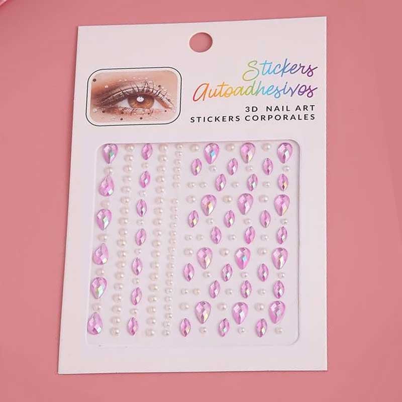 D&H Face & Eye Stickers Strass Drops & Pearls Διακοσμητικά Αυτοκόλλητα Προσώπου Ματιών Στρας Μωβ & Πέρλες Λευκές