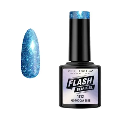 Elixir Professional Semi Gel Ημιμόνιμο Βερνίκι Νυχιών Flash Effect 1112 Moroccan Blue Έντονο Mπλέ Ηλεκτρίκ Γκλίτερ Εφέ Flash 8ml