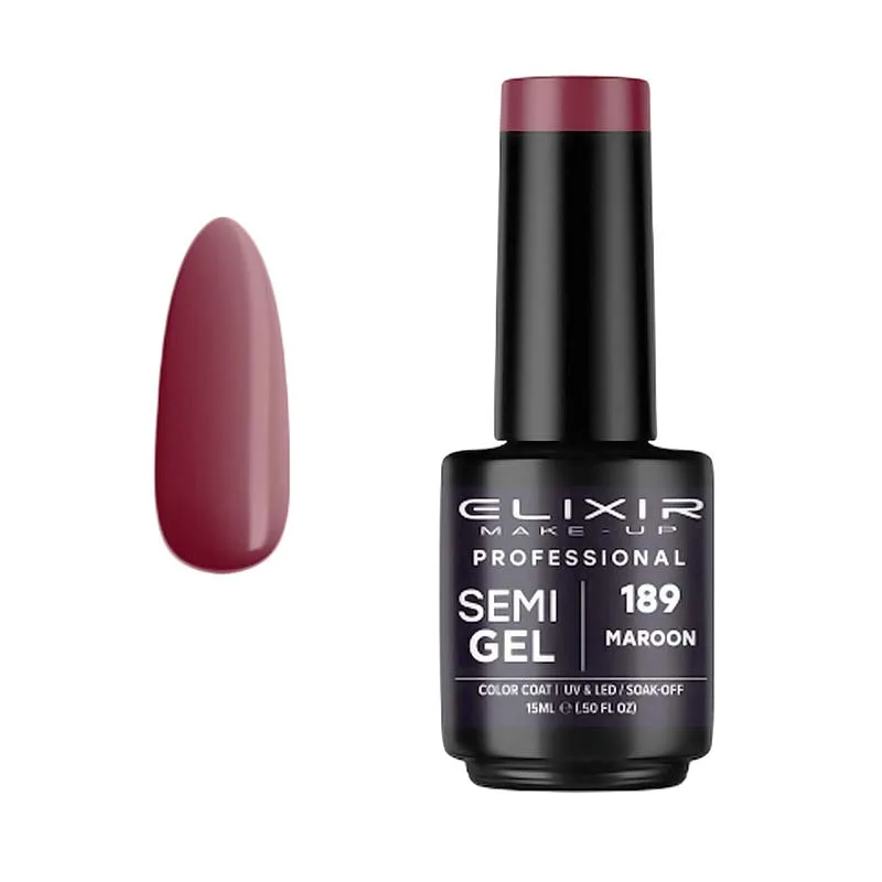 Elixir Professional Semi Gel Ημιμόνιμο Βερνίκι Νυχιών 189 Maroon Μπορντώ 15ml