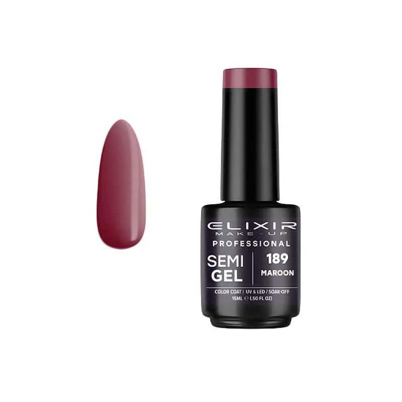 Elixir Professional Semi Gel Ημιμόνιμο Βερνίκι Νυχιών 189 Maroon Μπορντώ 15ml