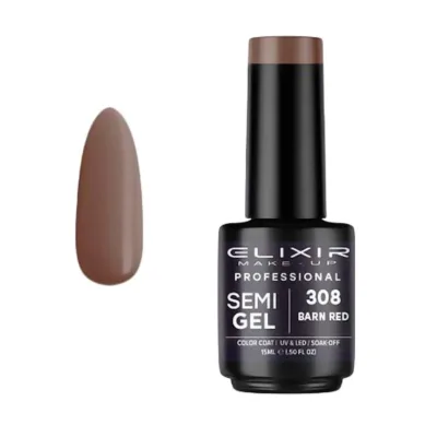 Elixir Professional Semi Gel Ημιμόνιμο Βερνίκι Νυχιών 308 Barn Red Καφέ που Κοκκινίζει 15ml