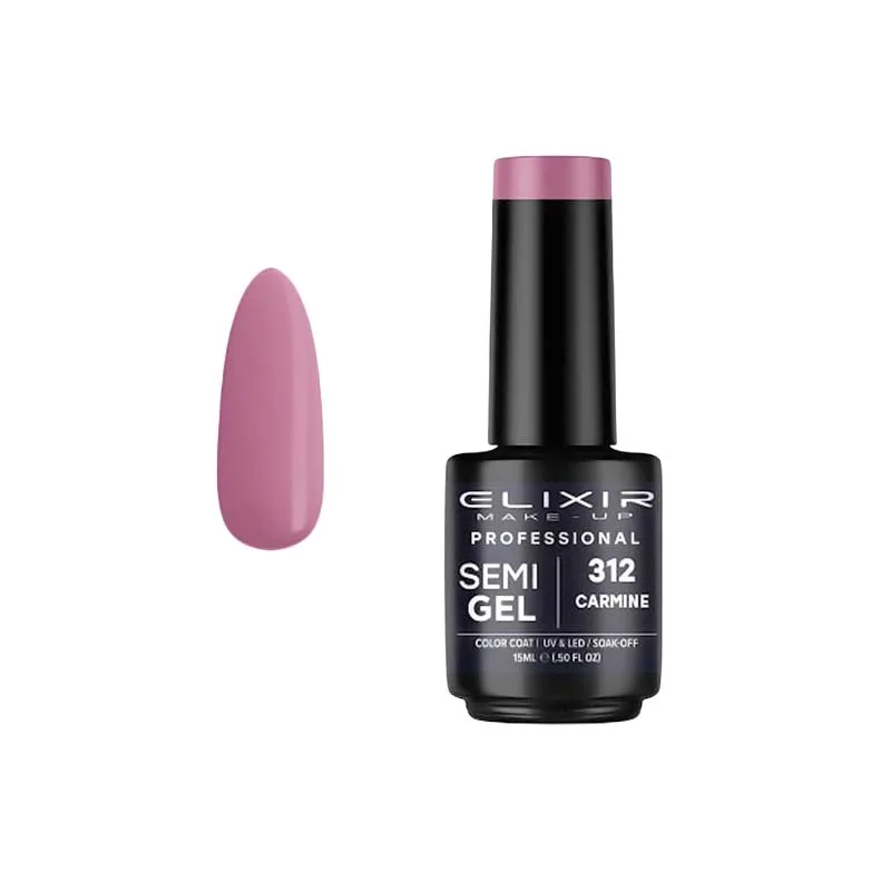 Elixir Professional Semi Gel Ημιμόνιμο Βερνίκι Νυχιών 312 Carmine Ροζ Καφέ Ζωηρό 15ml