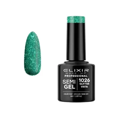 Elixir Professional Semi Gel Ημιμόνιμο Βερνίκι Νυχιών 1026 Glitter Vista Έντονο Πράσινο Μεταλλικό με Γκλίτερ 8ml