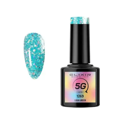 Elixir Professional Semi Gel Ημιμόνιμο Βερνίκι Νυχιών 5G Effect 1269 Ligh Green Τιρκουάζ Glitter 5G 8ml