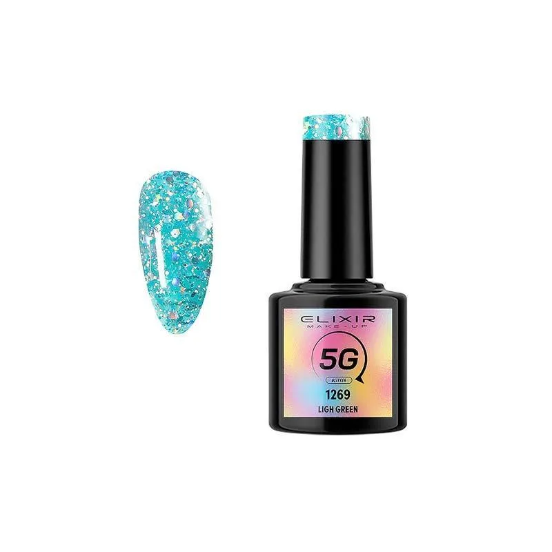 Elixir Professional Semi Gel Ημιμόνιμο Βερνίκι Νυχιών 5G Effect 1269 Ligh Green Τιρκουάζ Glitter 5G 8ml