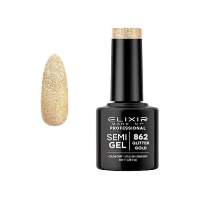 Elixir Professional Semi Gel Ημιμόνιμο Βερνίκι Νυχιών 862 Glitter Gold Χρυσό Γκλίτερ 8ml