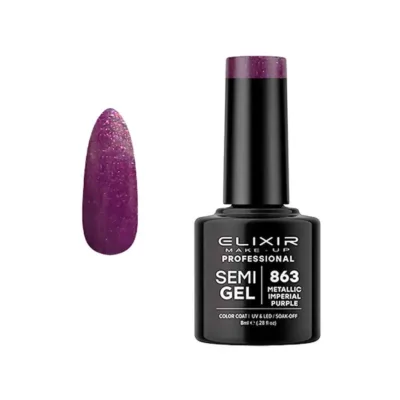 Elixir Professional Semi Gel Ημιμόνιμο Βερνίκι Νυχιών 863 Metallic Imperial Purple Μεταλλικό Μωβ Μπορντώ Shimmer 8ml