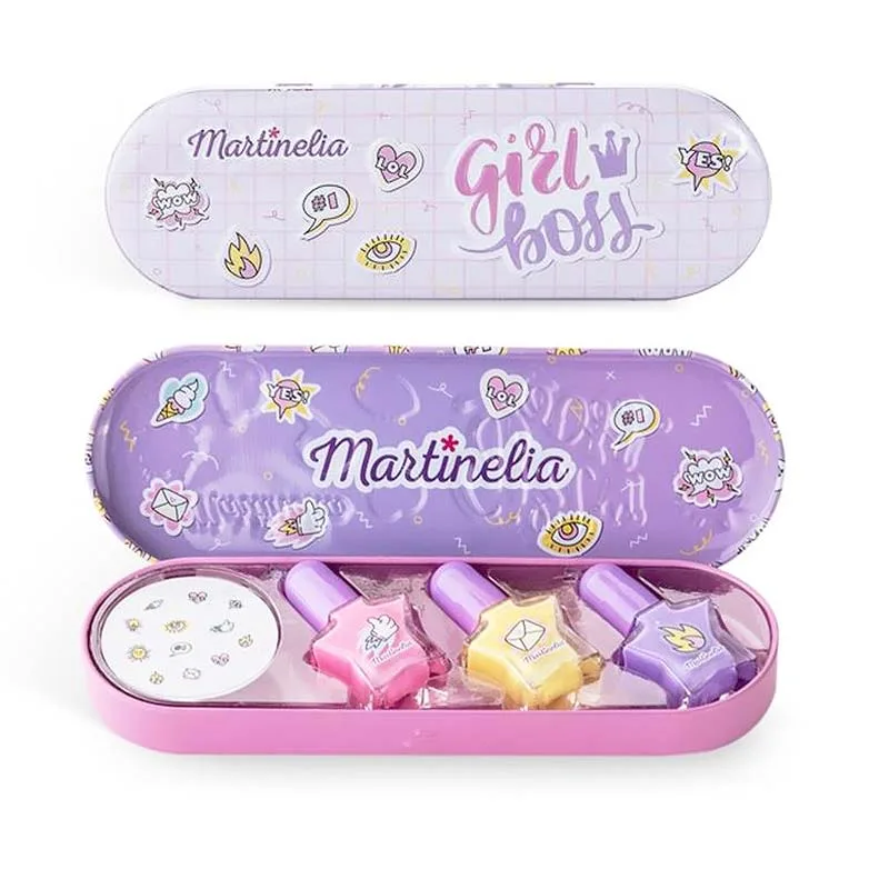Martinelia Super Girl Nail Polish & Stickers Tin Box - Παιδικό Σετ Περιποίησης Νυχιών 15 x 7,5 x 3,5cm Ηλικίες 3+