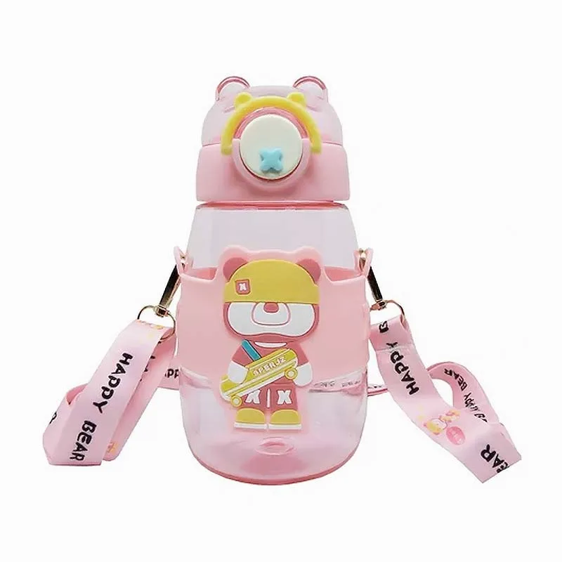 BEAR Παιδικό Πλαστικό Παγούρι με Καλαμάκι Ροζ 600ml