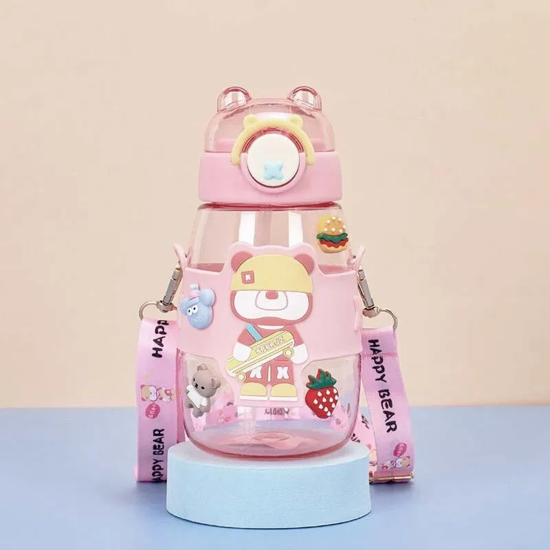 BEAR Παιδικό Πλαστικό Παγούρι με Καλαμάκι Ροζ 600ml BEAR Παιδικό Πλαστικό Παγούρι με Καλαμάκι Ροζ 600ml