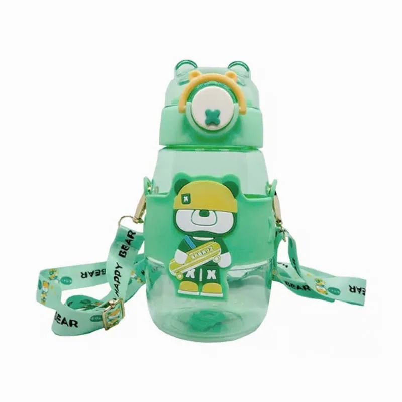 BEAR Παιδικό Πλαστικό Παγούρι με Καλαμάκι Πράσινο 600ml