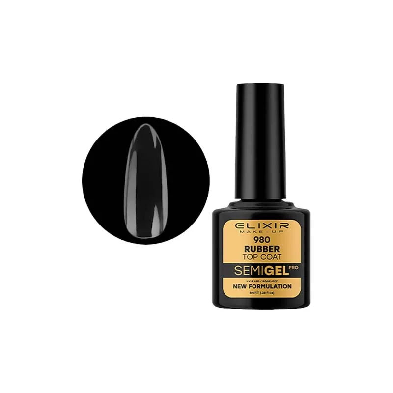 Elixir Professional Semi Gel 980 Rubber Top Coat για Ημιμόνιμο Βερνίκι Νυχιών 8ml