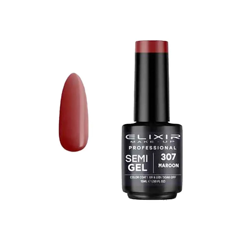 Elixir Professional Semi Gel Ημιμόνιμο Βερνίκι Νυχιών 307 Maroon 15ml