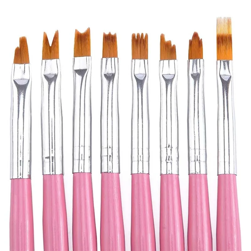 C&G Σετ Πινέλα Μανικιούρ Σχεδίου Nail Art 8pcs Ροζ