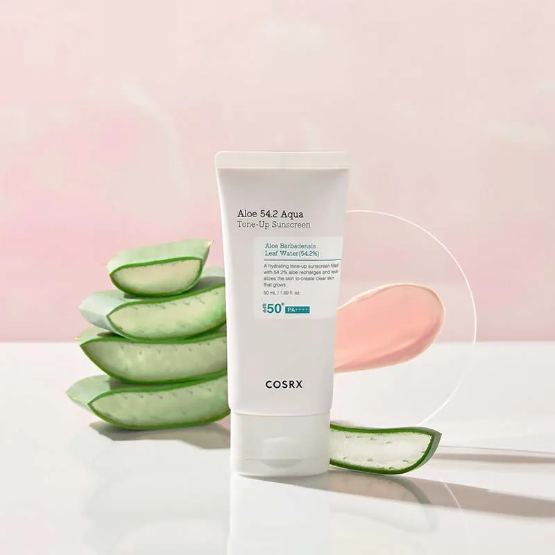 Cosrx-Aloe-54.2-Aqua-Tone-Up-Sunscreen-SPF50+-Αντηλιακή-Κρέμα-Προσώπου-Ενυδατική-&-Μη-Λιπαρή-με-Φύλλα-Αλόης-Βarbadensis-50ml-3 Cosrx Aloe 54.2 Aqua Tone-Up Sunscreen SPF50+ Αντηλιακή Κρέμα Προσώπου Ενυδατική & Μη Λιπαρή με Φύλλα Αλόης Βarbadensis 50ml