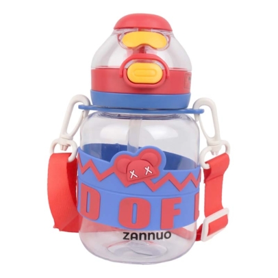 Zannuo Παιδικό Πλαστικό Παγούρι με Καλαμάκι Μπλε Κόκκινο 600ml Ηλικίες +3