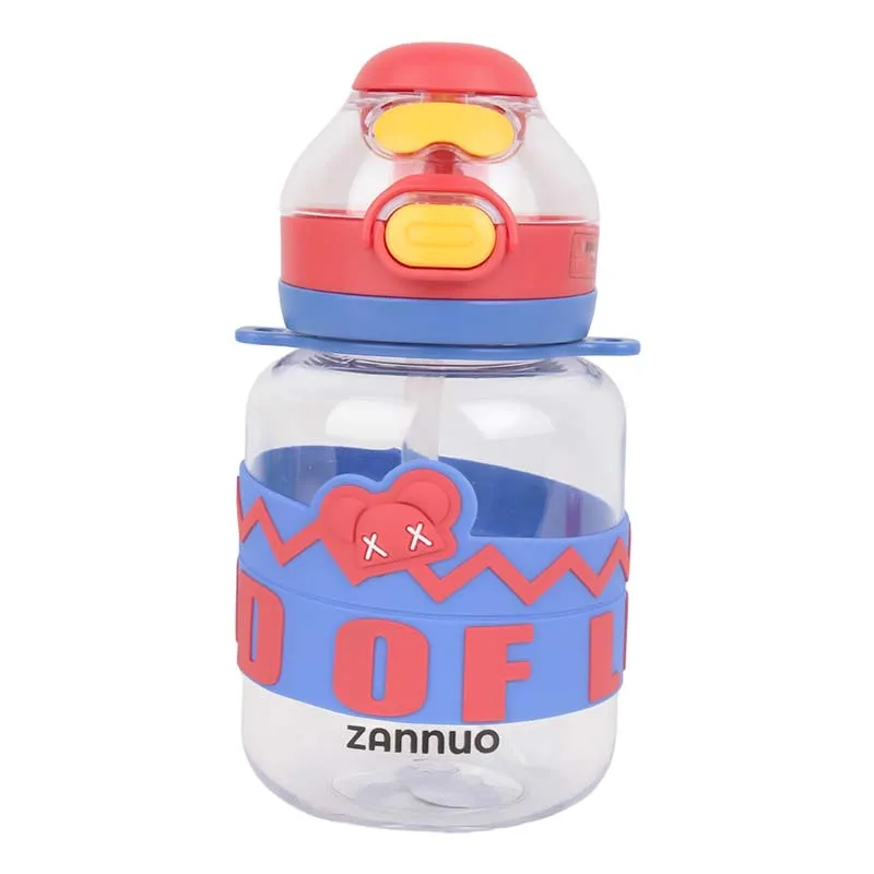 Zannuo Παιδικό Πλαστικό Παγούρι με Καλαμάκι Μπλε Κόκκινο 600ml Ηλικίες +3