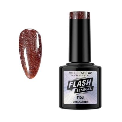 Elixir Professional Semi Gel Ημιμόνιμο Βερνίκι Νυχιών Flash Effect 1153 Spice Glitter Σκούρο Καφέ Γκλίτερ Εφέ Flash 8ml