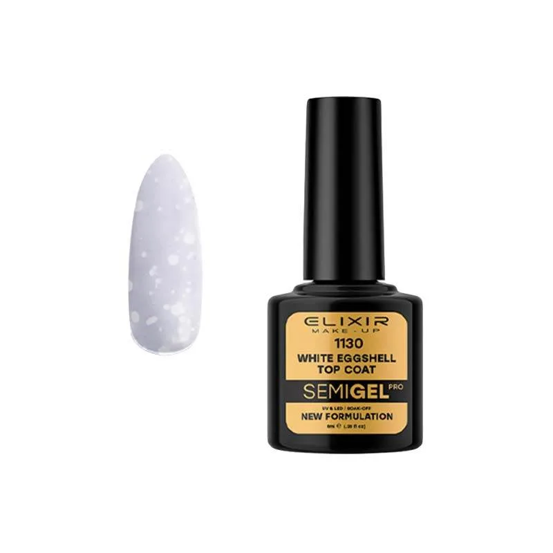 Elixir Professional Semi Gel 1130 White Eggshell Top Coat No Wipe για Ημιμόνιμο Βερνίκι Νυχιών Διαφανές με Άσπρα Κομματάκια 8ml