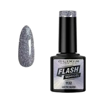 Elixir Professional Semi Gel Ημιμόνιμο Βερνίκι Νυχιών Flash Effect 1132 Arctic Silver Ασημί του Πάγου Εφέ Flash 8ml