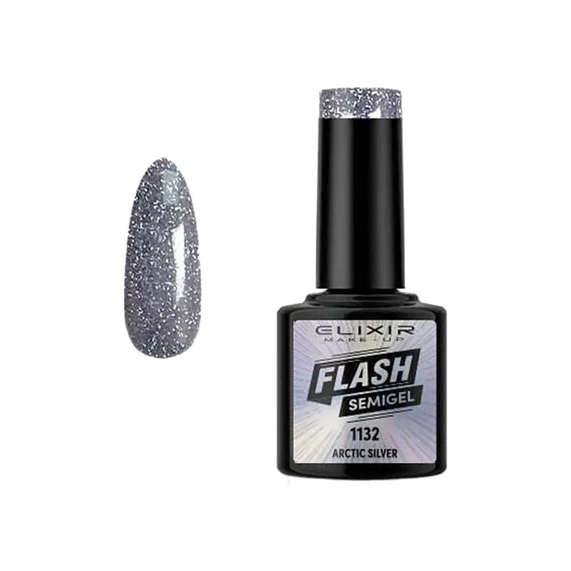 Elixir Professional Semi Gel Ημιμόνιμο Βερνίκι Νυχιών Flash Effect 1132 Arctic Silver Ασημί του Πάγου Εφέ Flash 8ml