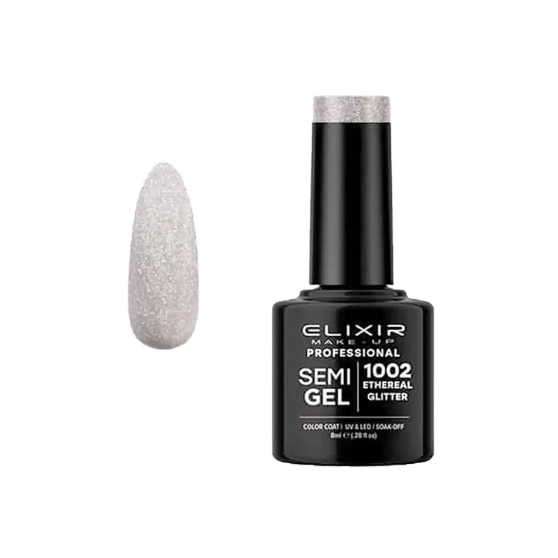 Elixir Professional Semi Gel Ημιμόνιμο Βερνίκι Νυχιών 1002 Ethereal Glitter Ασημί με Πολύχρωμο Shimmer 8ml