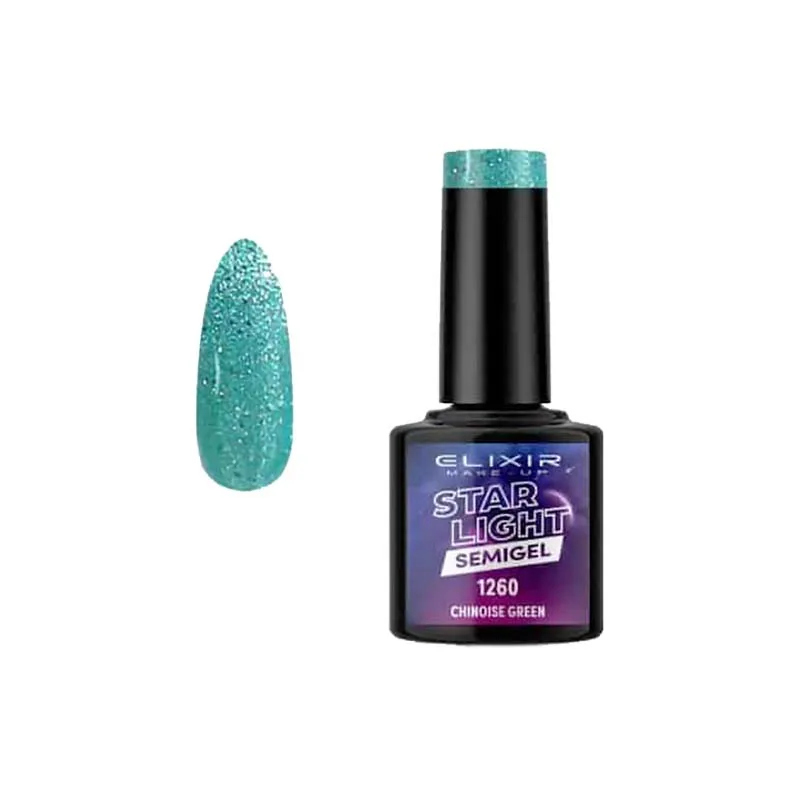 Elixir Professional Semi Gel - Ημιμόνιμο Βερνίκι Νυχιών Star Light Effect 1260 Chinoise Green Βεραμάν Glitter 8ml