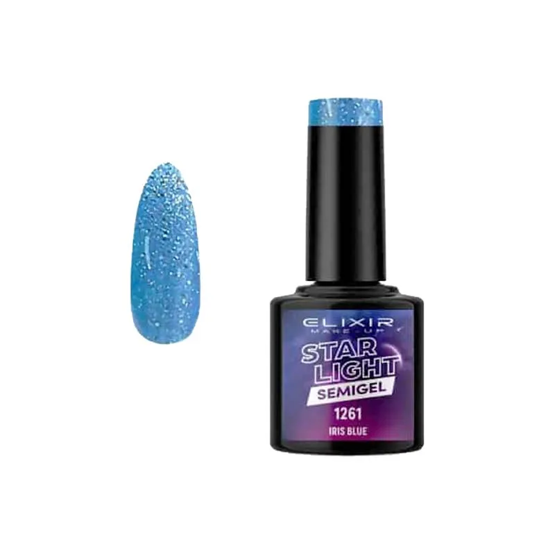 Elixir Professional Semi Gel - Ημιμόνιμο Βερνίκι Νυχιών Star Light Effect 1261 Iris Blue Γαλάζιο Glitter 8ml