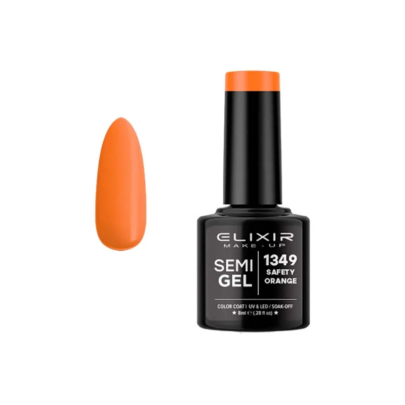 Elixir Professional Semi Gel Ημιμόνιμο Βερνίκι Νυχιών 1349 Safety Orange Σομόν Πορτοκαλί 8ml