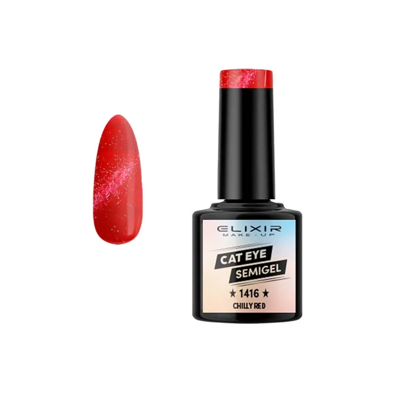Elixir Cat Eye Effect SemiGel Νυχιών 1416 Chilly Red  8ml