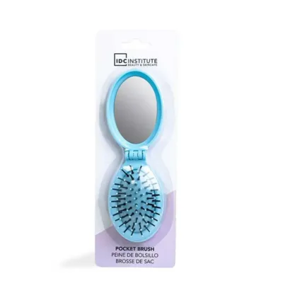 IDC Pocket Pop Out Brush With Mirror - Πτυσσόμενη Bούρτσα Mαλλιών με Kαθρεφτάκι Γαλάζια