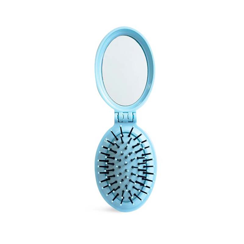IDC Pocket Pop Out Brush With Mirror - Πτυσσόμενη Bούρτσα Mαλλιών με Kαθρεφτάκι Γαλάζια