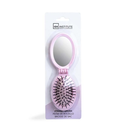 IDC Pocket Pop Out Brush With Mirror - Πτυσσόμενη Bούρτσα Mαλλιών με Kαθρεφτάκι Ροζ
