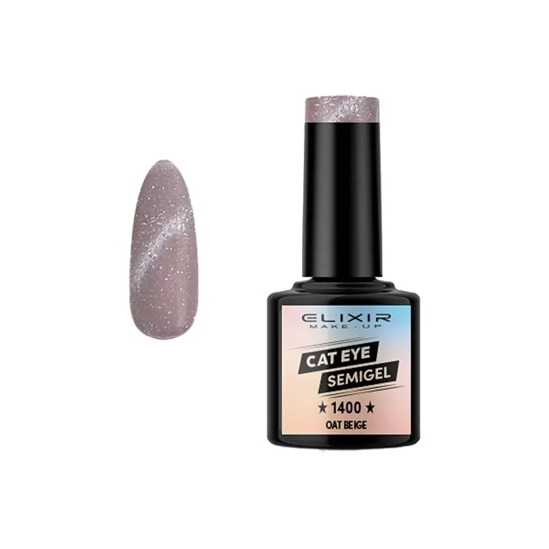 Elixir Cat Eye Effect SemiGel Ημιμόνιμο Βερνίκι Νυχιών 1400 Oat Beige Μπεζ με Shimmer 8ml