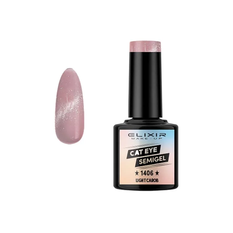 Elixir Cat Eye Effect SemiGel Ημιμόνιμο Βερνίκι Νυχιών 1406 Light Carob Ροζ Μπεζ Με Shimmer 8ml