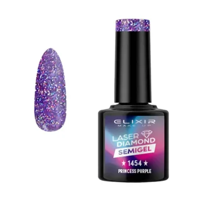 Elixir Professional Semi Gel Ημιμόνιμο Βερνίκι Νυχιών Laser Diamond Effect 1454 Princess Purple Βασιλικό Μωβ Με Πολύχρωμο Glitter 8ml