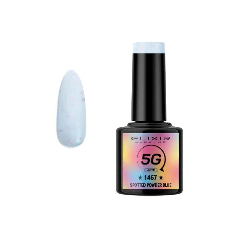 Elixir Professional Semi Gel Ημιμόνιμο Βερνίκι Νυχιών 1467 Spotted Powder Blue Γαλακτερό Φυστικί με Κομματάκια και Γκλίτερ 8ml