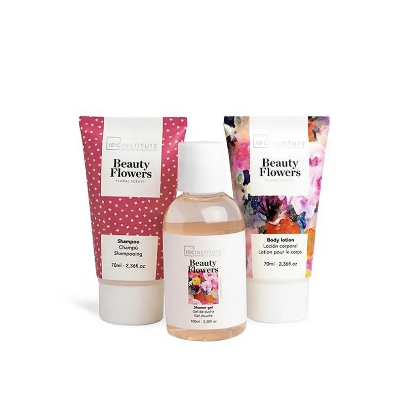 44038--2 IDC Beauty Flowers Cosmetic Bag GiftSet Shower Gel 100ml, Shampoo 70ml, Body Lotion 70ml & Cosmetic Bag Floral