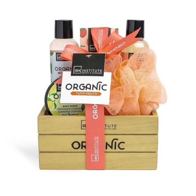 IDC Institute Organic Tutti Frutti Gift Set Wooden Box 5Pcs - Σετ Μπάνιου - Περιποίησης 16 x 20 x 11cm