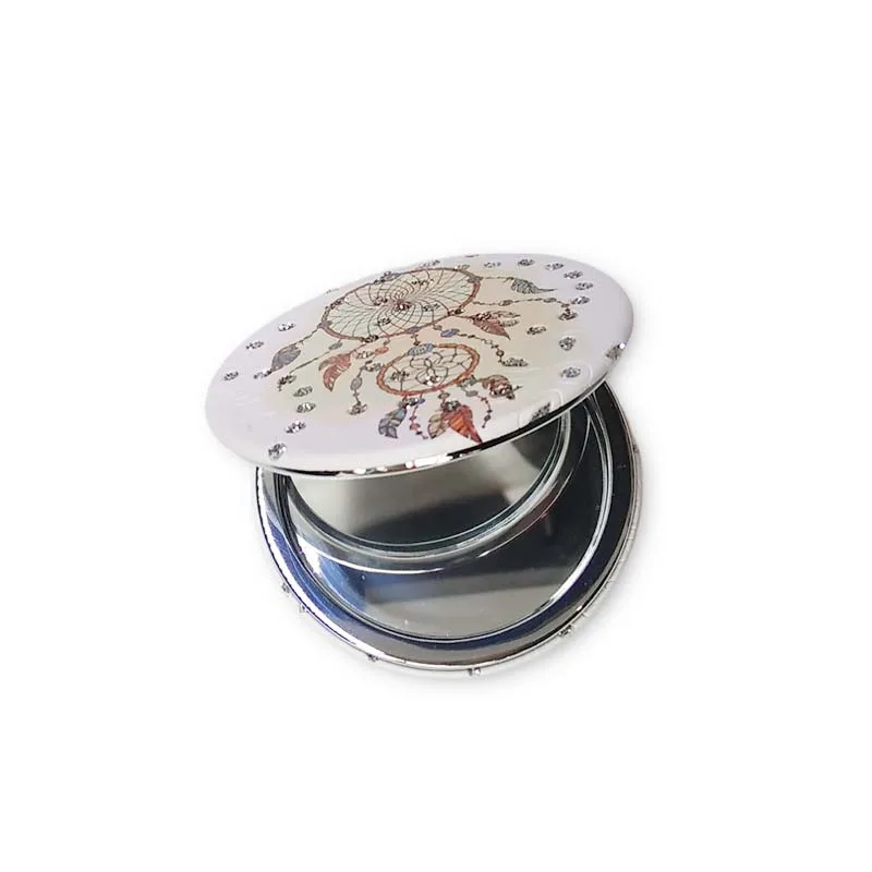 D&H Pocket Mirror Διπλό Καθρεφτάκι Τσέπης Φ 7,3 Λευκό με Σχέδια και Στρας