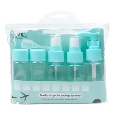 D&H Cosmetic Bag & Bottle Five Package Travel Set Blue Μπουκαλάκια Άδεια 5 x 50ml, Χωνάκι Γεμίσματος & Stickers