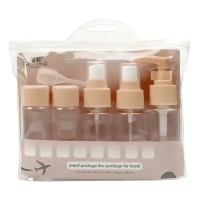 D&H Cosmetic Bag & Bottle Five Package Travel Beige Μπουκαλάκια Άδεια 5 x 50ml & Χωνάκι Γεμίσματος