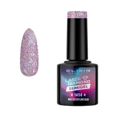 Elixir Professional Semi Gel Ημιμόνιμο Βερνίκι Νυχιών Laser Diamond Effect 1458 Pieces of Lincoln Μωβ Ροζ Με Πολύχρωμο Glitter 8ml