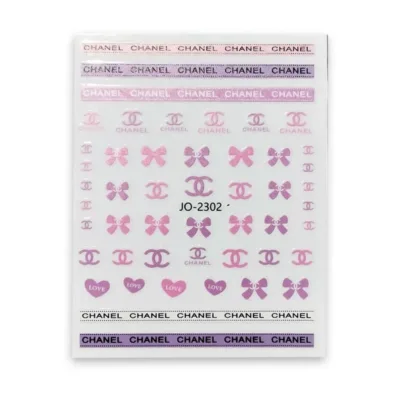 Joyful Nail Stickers Διακοσμητικά Αυτοκόλλητα Νυχιών με σχέδιο Logo Chanel Ροζ Μώβ