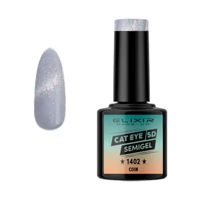 Elixir Cat Eye Effect SemiGel Ημιμόνιμο Βερνίκι Νυχιών 1402 Coin Ασημί Ανοιχτό 8ml