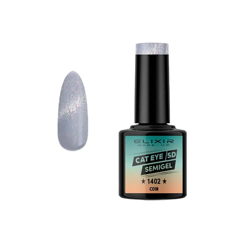 Elixir Cat Eye Effect SemiGel Ημιμόνιμο Βερνίκι Νυχιών 1402 Coin Ασημί Ανοιχτό 8ml